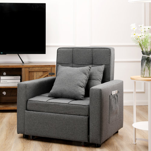 Latitude Run® Twin 35.43'' Wide Cotton Cushion Back Convertible Sofa